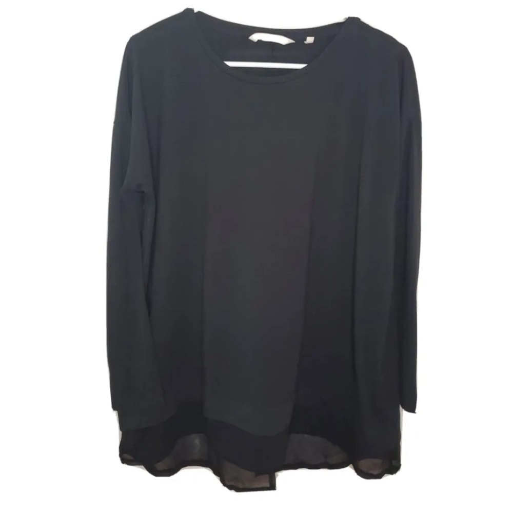Soft Surroundings Bienvenue Long Sleeve Top Gauzey Black Small